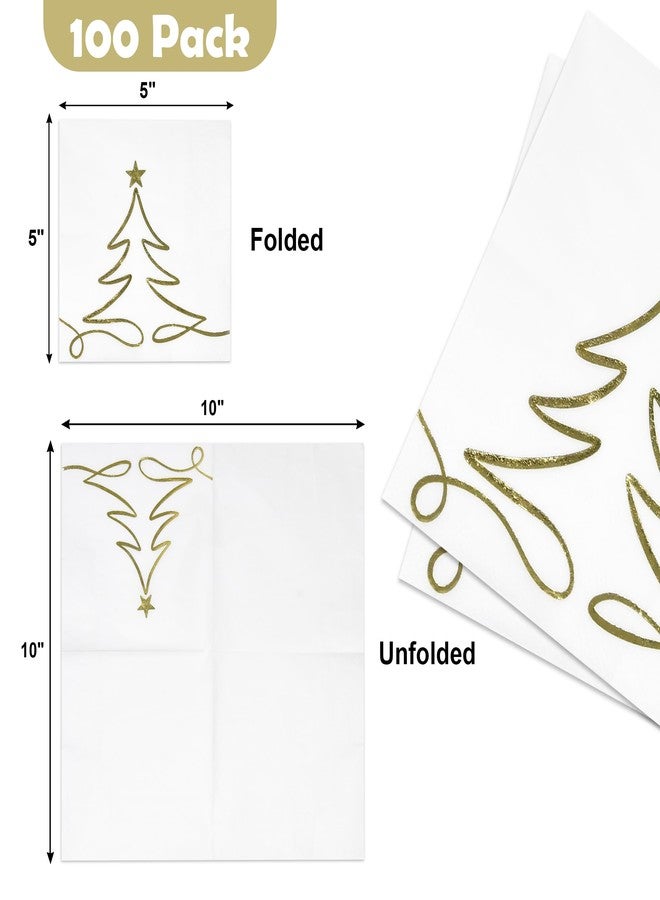Gift Boutique 100 Pcs Christmas Tree Cocktail Beverage Napkins Disposable Paper Xmas Gold Foil Dessert Napkin Holiday Party Supplies Decor - Image 2